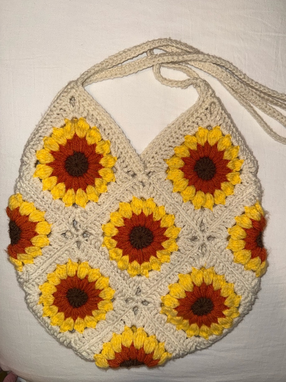 Handmade crochet sunflower tote bag